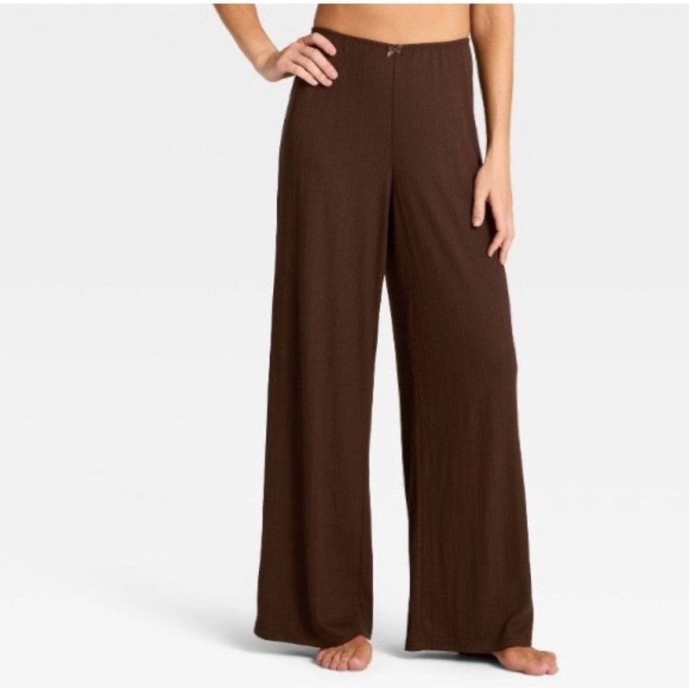 NWT Auden Brown Cozy Ribbed Wide-Leg Pajama Pants XL